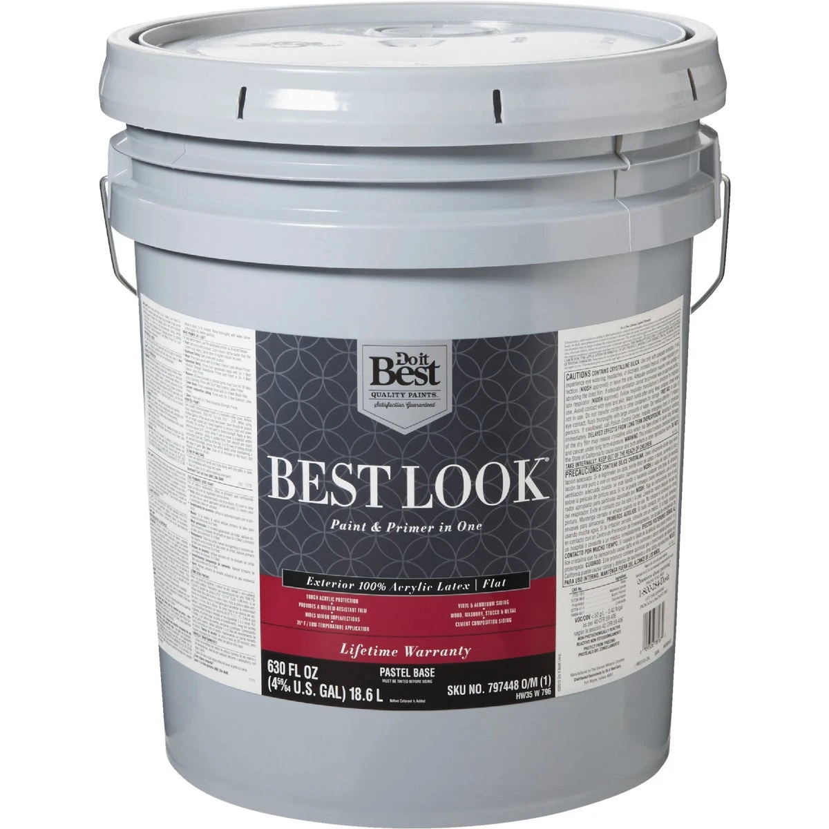 Best Look 100% Acrylic Latex Premium Paint & Primer, Flat Exterior House Paint, Pastel Base, 5 Gallon