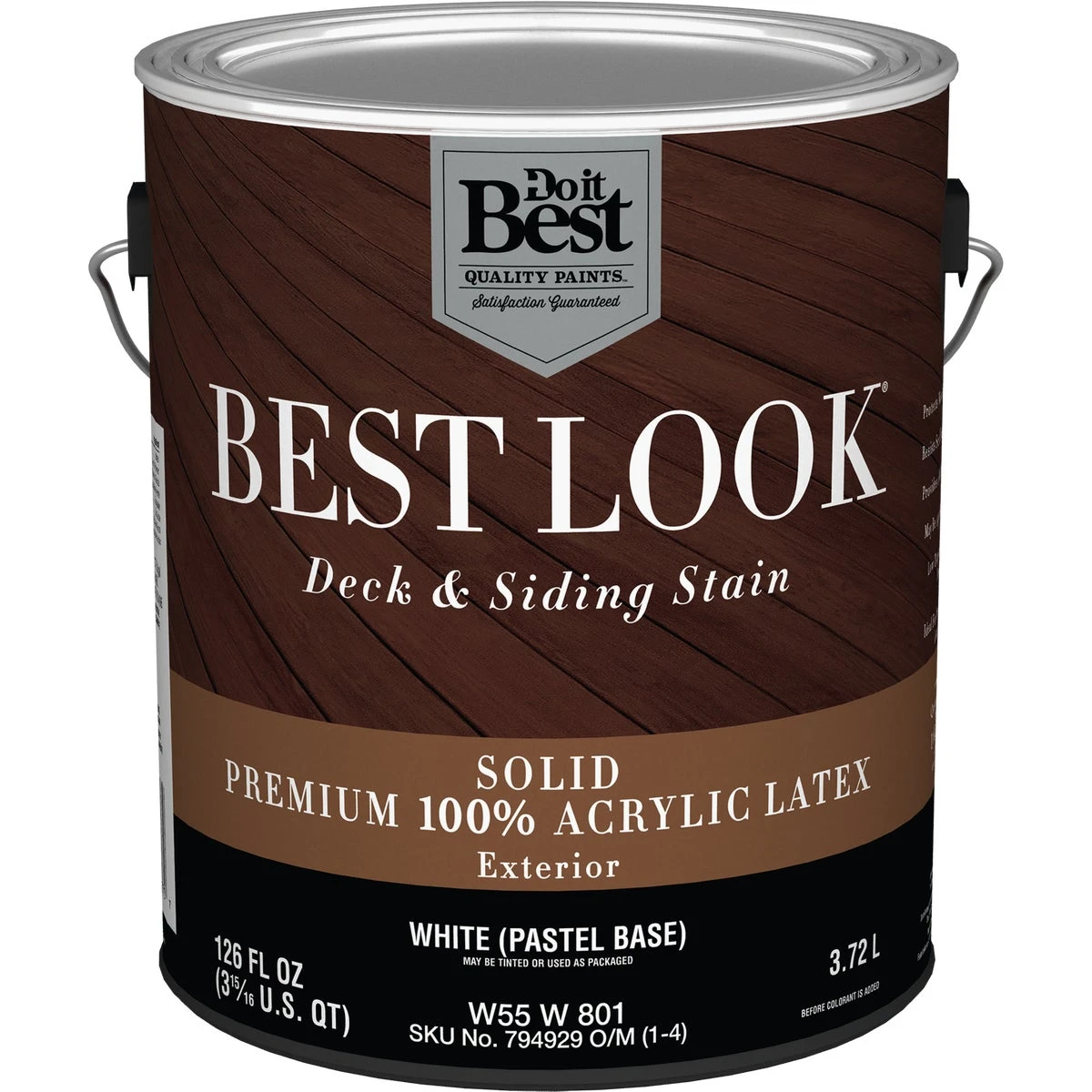 Best Look Solid Deck & Siding Exterior Stain, White Pastel Base, 1 Gallon