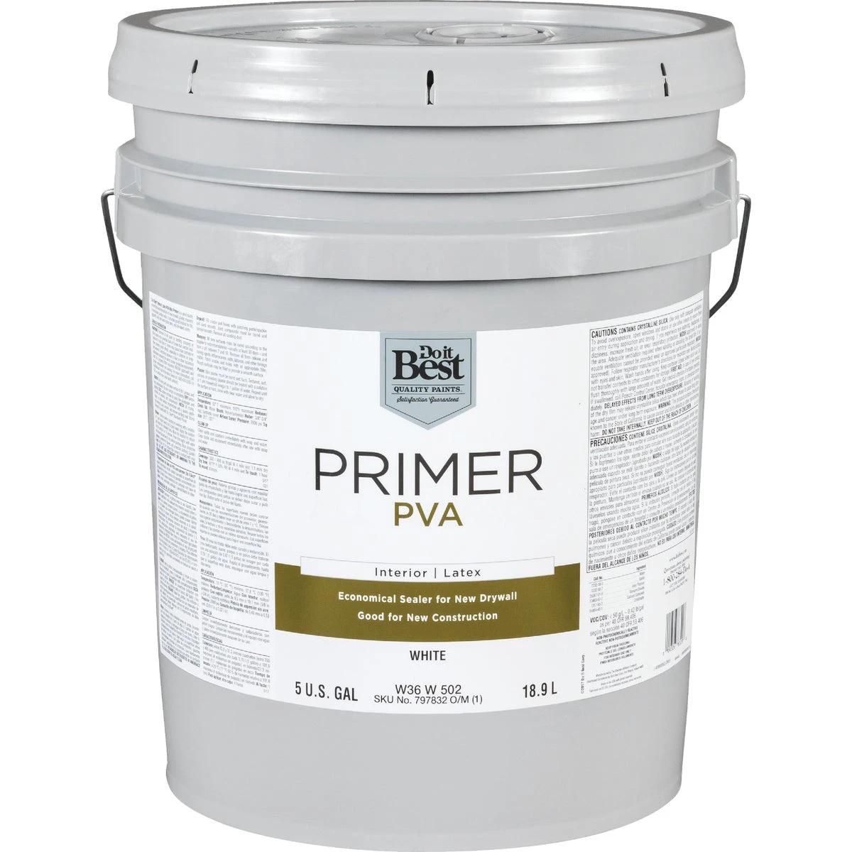 Pva Interior Latex Drywall Primer, White, 5 Gallon Container