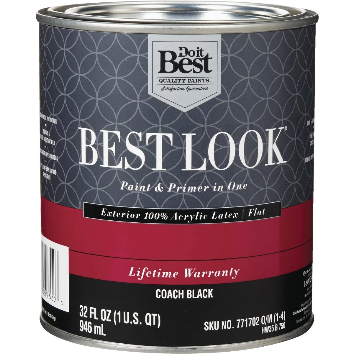 Best Look 100% Acrylic Latex Premium Paint & Primer, Flat Exterior Paint, Coach Black, 1 Quart