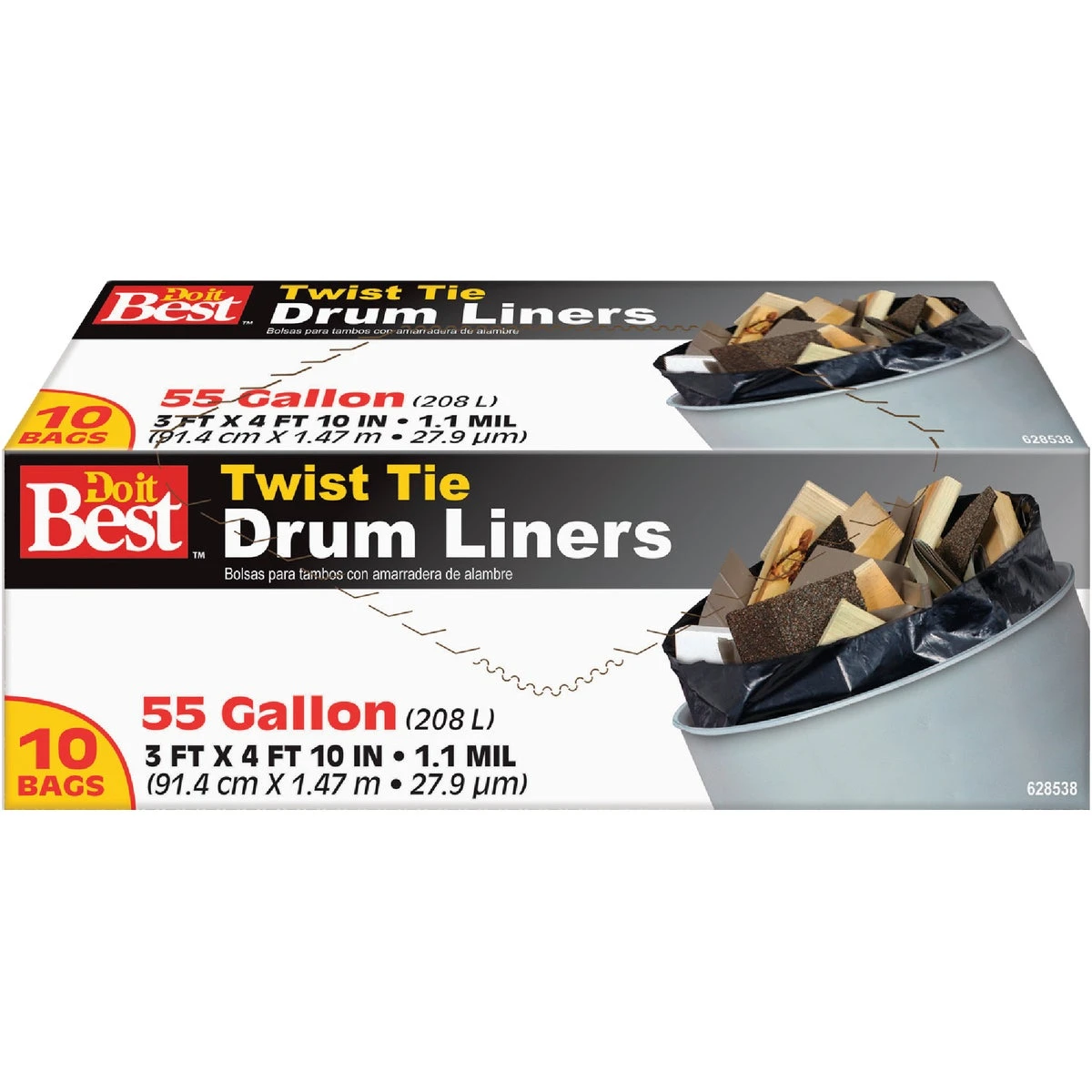 55 Gallon Black Drum Liner With Twist Tie Closure - 10 Count
