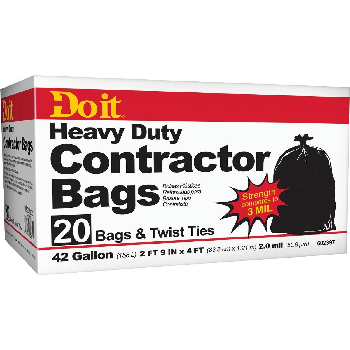 Contractor Trash Bag - Heavy Duty, 42 Gallon, 25 Count, Model 602397