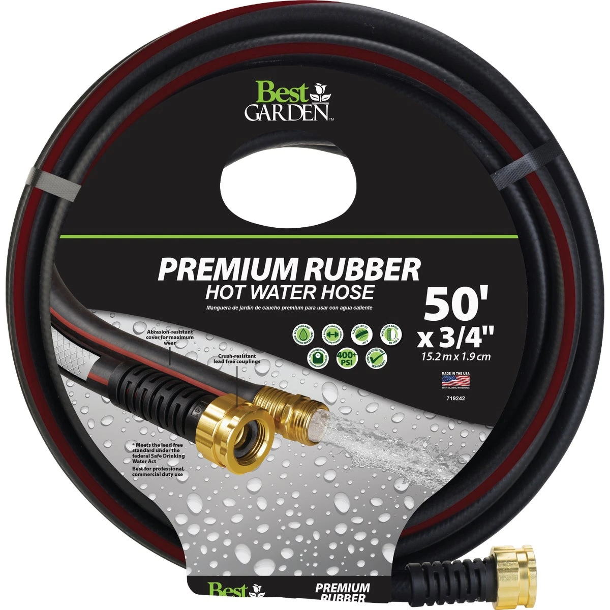 Extra Heavy Duty Premium Rubber 3/4 In. Dia. X 50 Ft. Drinking Water Safe Hose