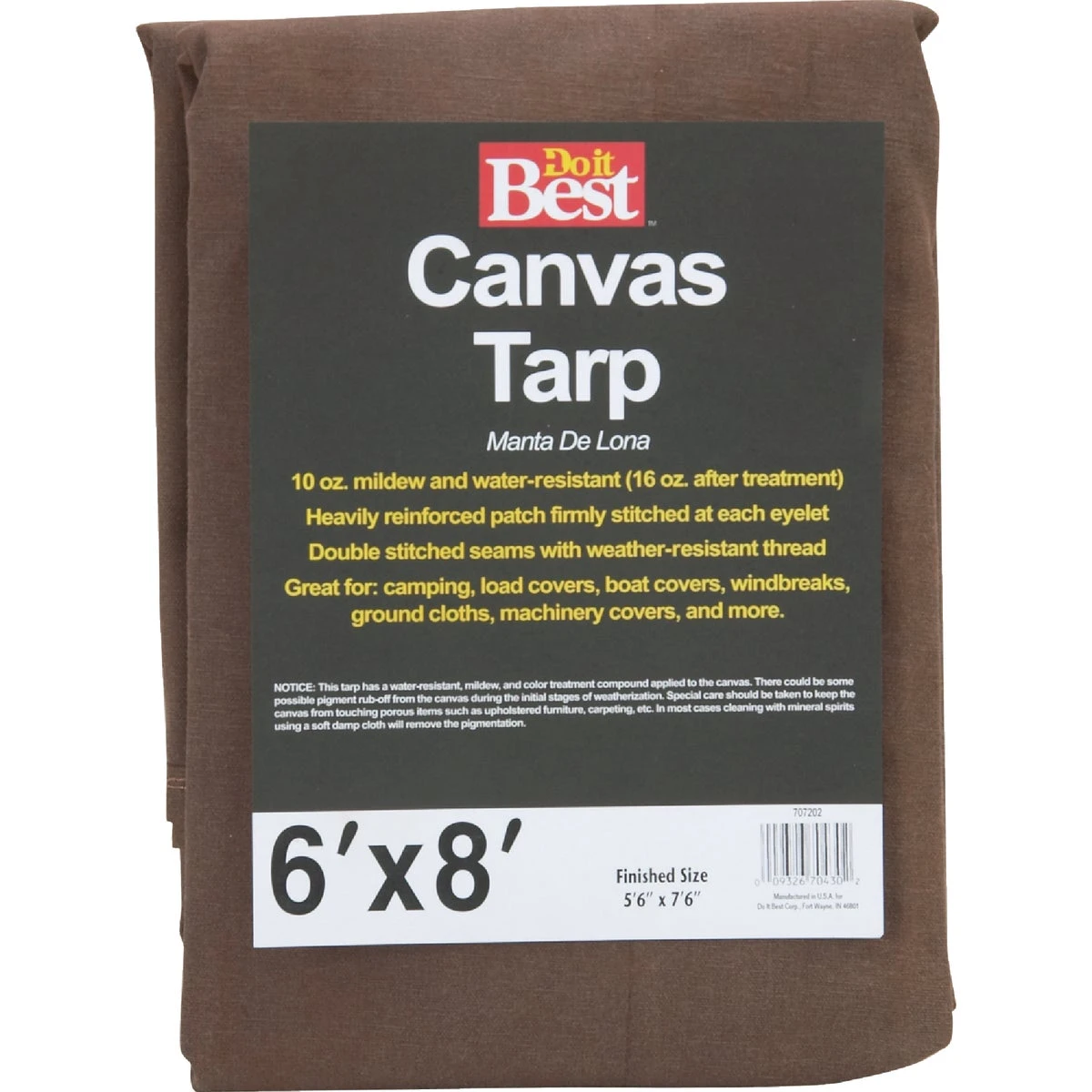 10 Oz. Dark Brown 6 Ft. X 8 Ft. Canvas Tarp With Brass Grommets