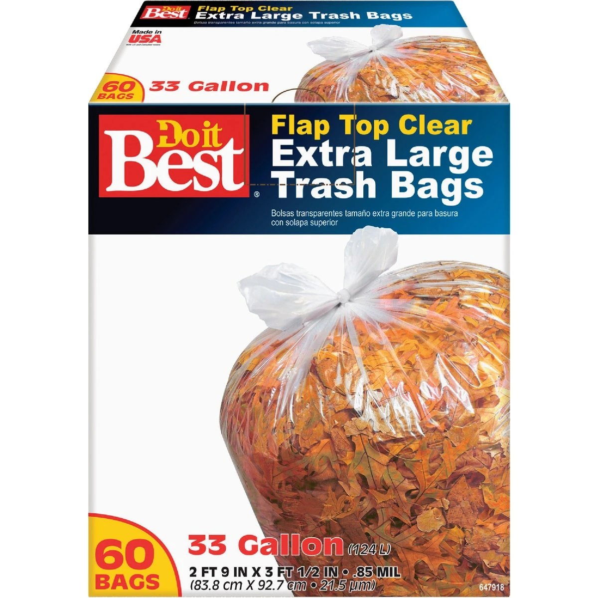 33 Gallon Extra Large Clear Trash Bag - Heavy Duty, 60 Count