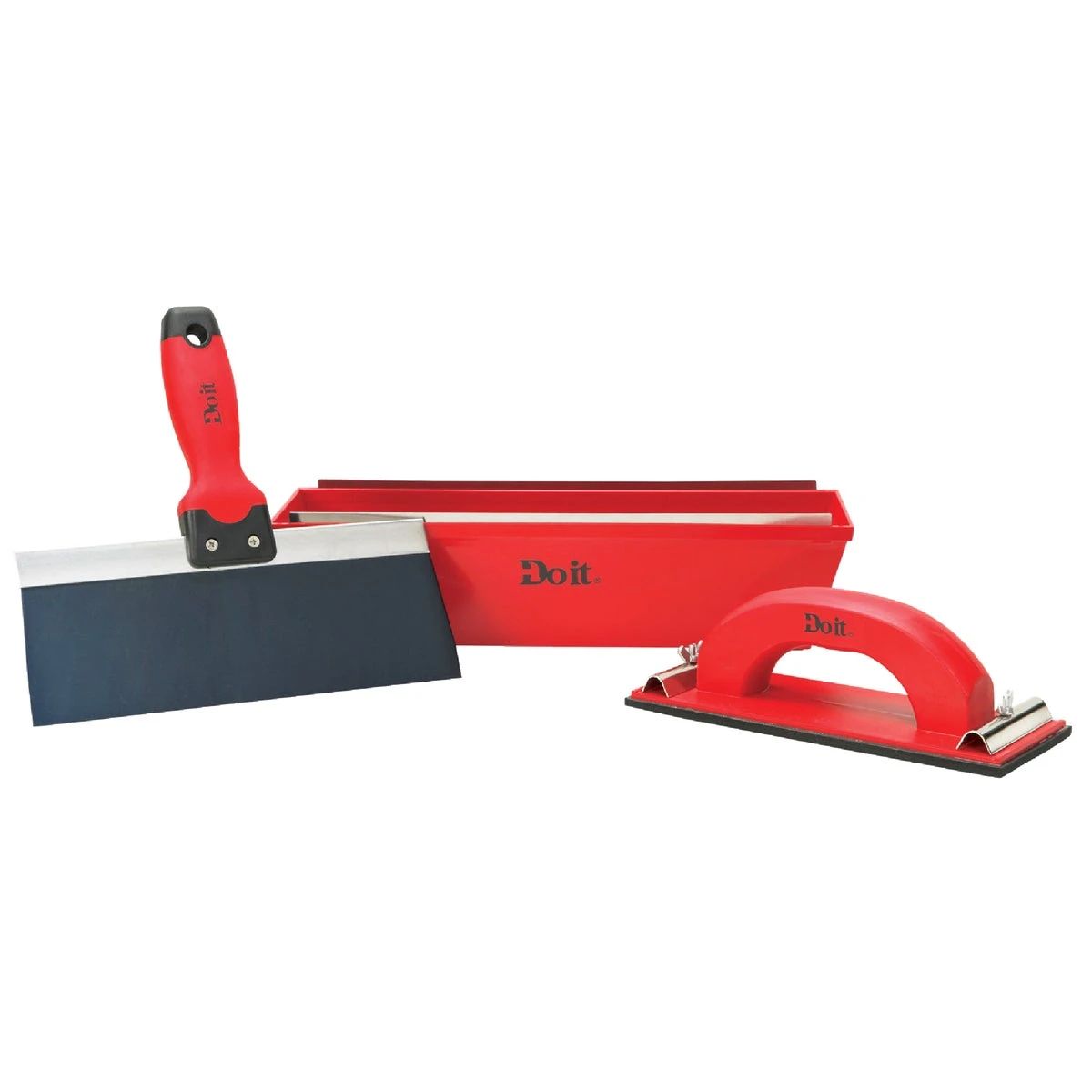 Drywall Kit - 3-piece Set With Mud Pan, Taping Knife, And Hand Sander