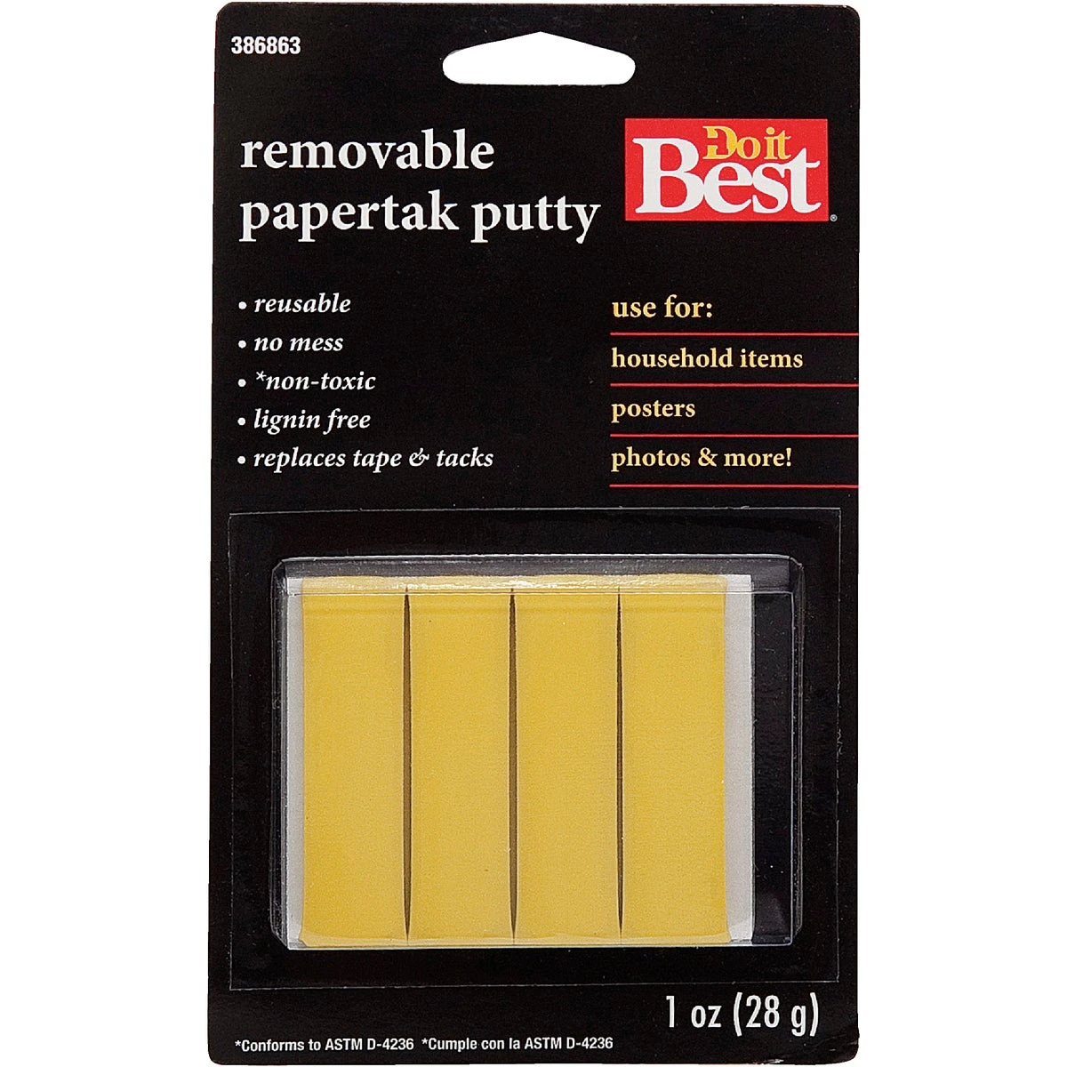 1 Oz. Yellow Reusable Papertak Putty For Temporary Adhesive Needs