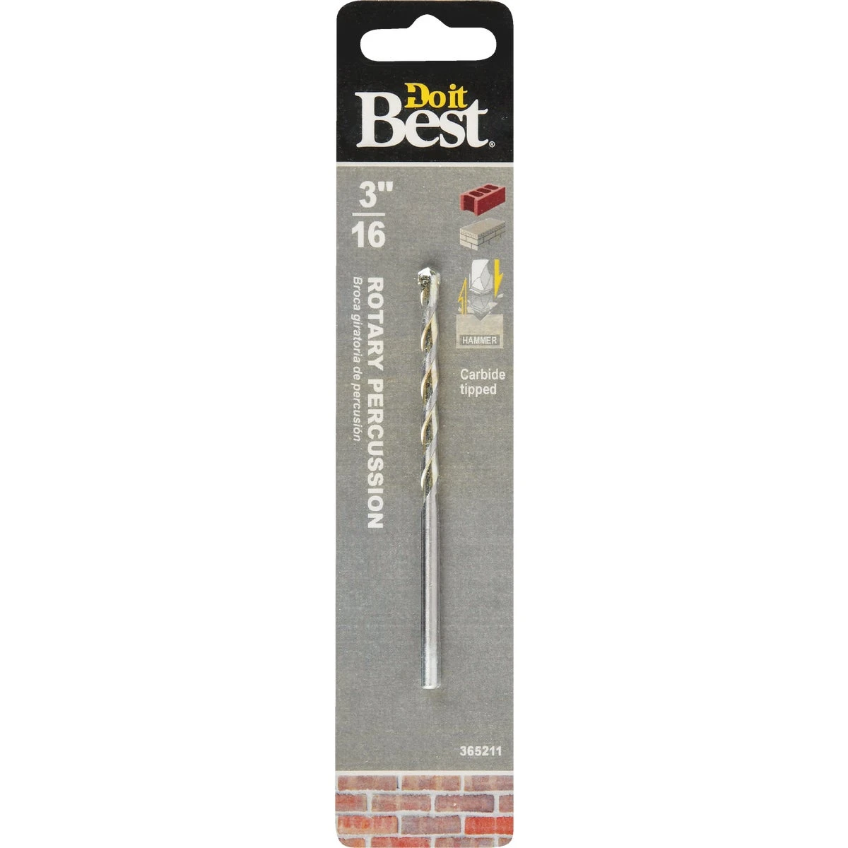 3/16 In. X 4 In. Rotary Percussion Masonry Drill Bit - Carbide