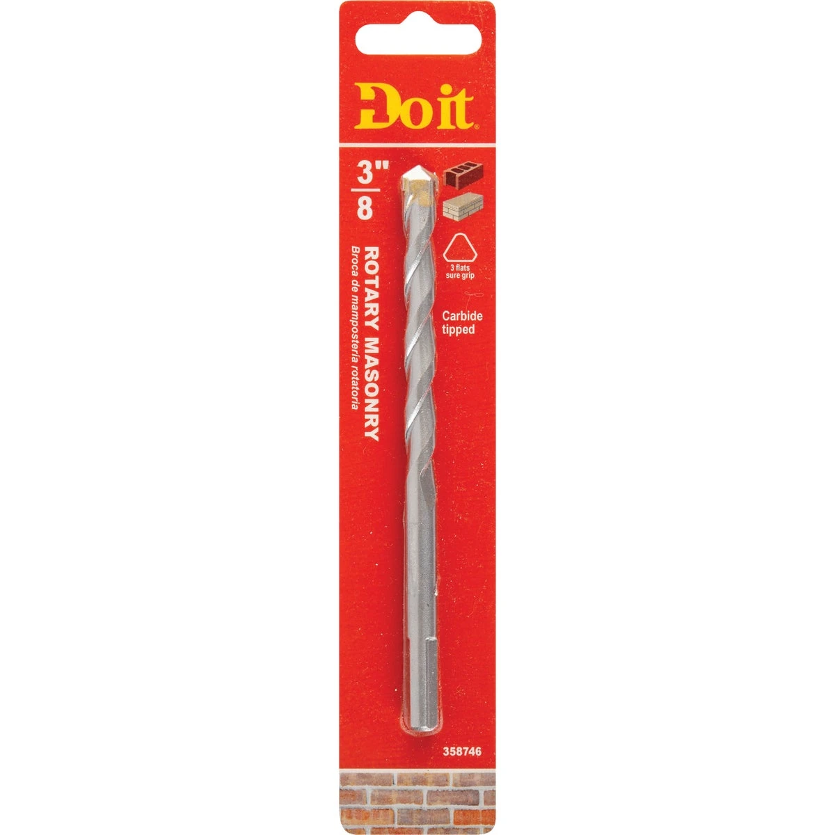 3/8 Inch X 6 Inch Rotary Masonry Drill Bit - High Quality Zinc Finish