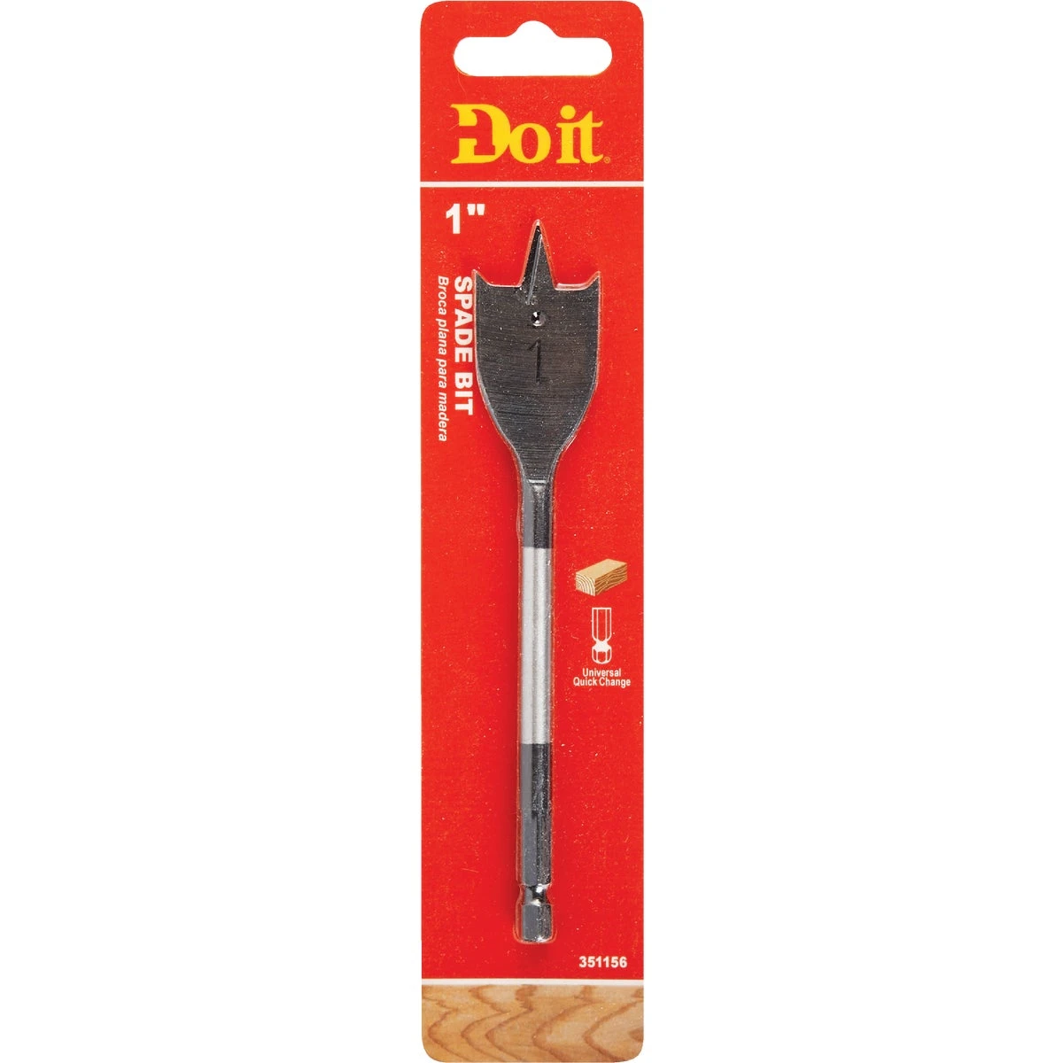 1 Inch X 6-1/4 Inch Carbon Steel Spade Bit With Quick Change Hex Shank