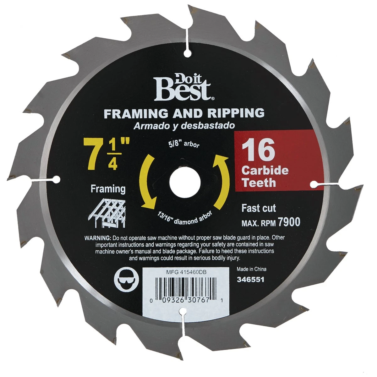 7-1/4 Inch 16-tooth Carbide Circular Saw Blade For Framing And Ripping