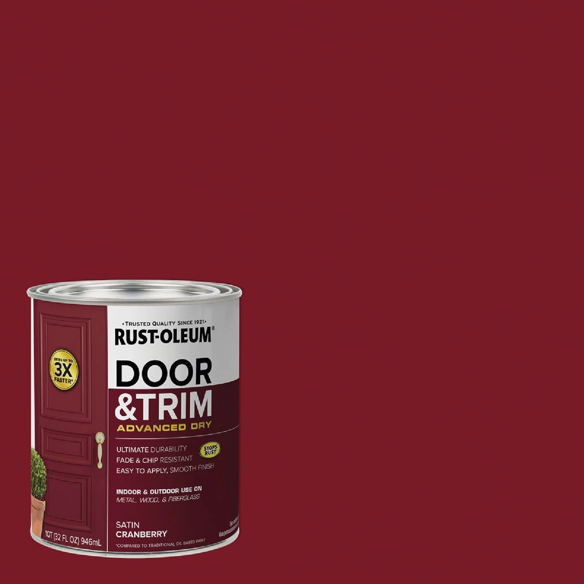 Stops Rust 1 Quart Satin Cranberry Door And Trim Paint - Durable & Fast Drying