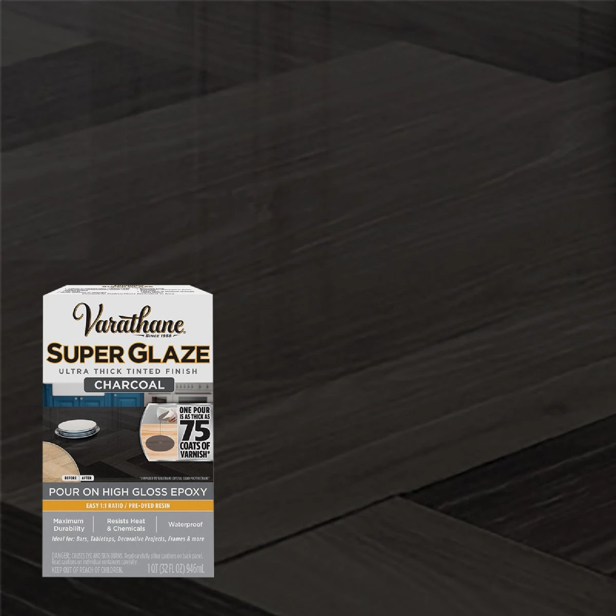 1 Quart Super Glaze High Gloss Charcoal Epoxy Resin For Interior Surfaces