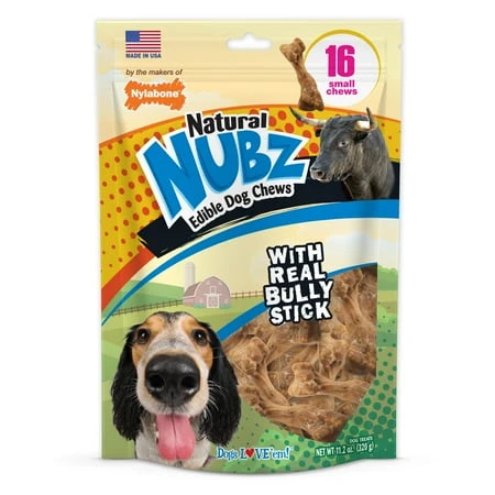 Nylabone Natural Nubz Bully Stick Grain Free Dog Treat Chew (16-Pack)