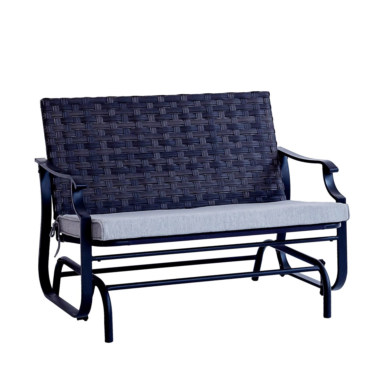 Brown Steel Frame Bench Glider With Cushions For Outdoor Comfort