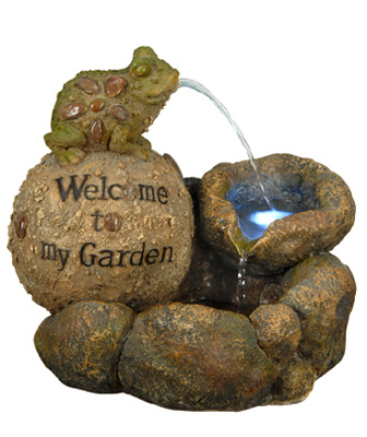 Welcome Frog Garden Fountain With Led Lights, 12-inch Resin Decoration