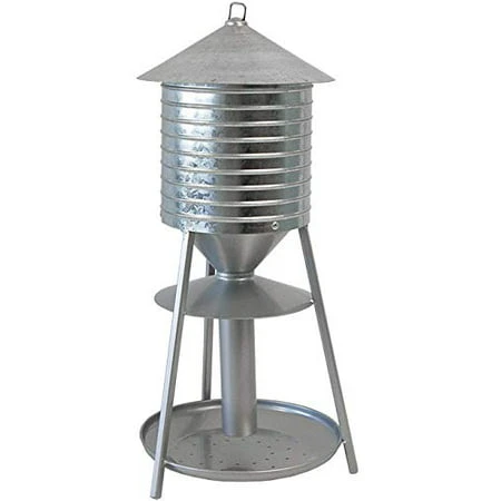 Galvanized Water Tower Seed Tray Feeder For Birds And Wildlife