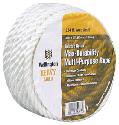 3/8-inch X 50-foot Silvery White Nylon Rope For Versatile Use
