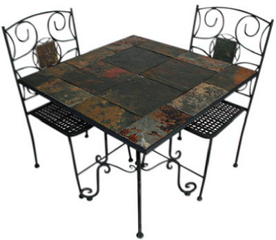 4 Piece 30 Inch Slate Table Set For Indoor And Outdoor Use