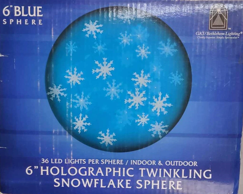 6 Inch Blue Holographic Twinkling Snowflake Sphere Led Light