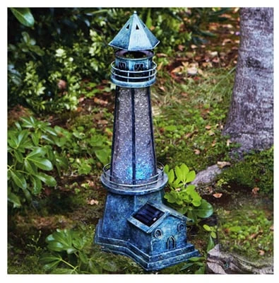 91527di Solar Weathered Light House For Outdoor Decor