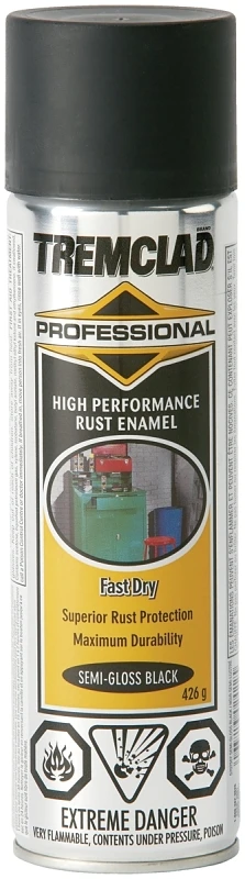 Tremclad Professional Rust Enamel Spray Paint, Semi-gloss Black, 426 Grams