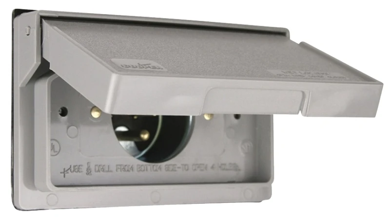 Weatherproof Electrical Cover With Inlet, Gray, 1 Gang, 15 Amp, 125 Volt