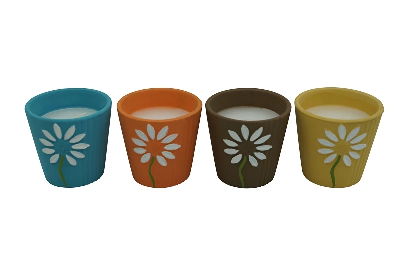 Y252 Ceramic Flower Citronella Candle - Round, Multi-color, Insect Repellent