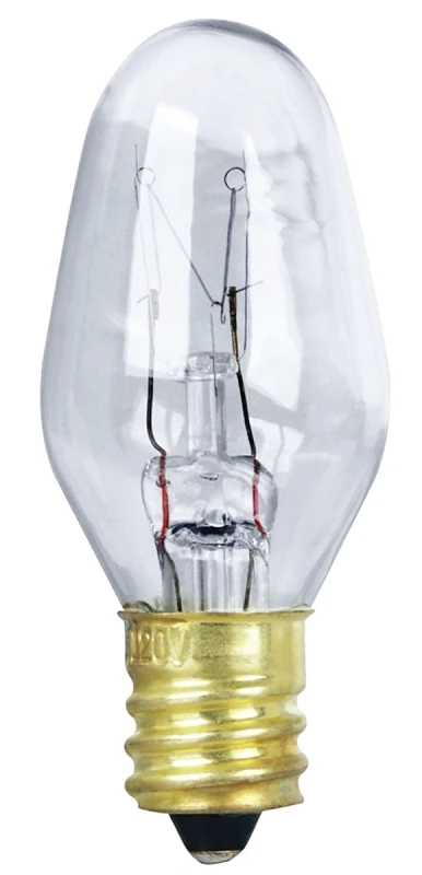 C7 Clear Incandescent Bulb 7 Watt Candelabra Base - 2 Pack
