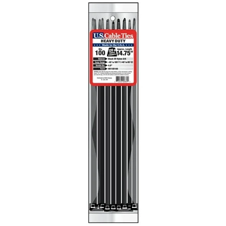 US Cable Ties HD15B100 15 Inch Heavy Duty Cable Ties, UV Black, 100 Pack