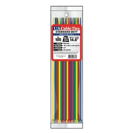 US Cable Ties SD14AC100 14 Inch Assorted Color Standard Duty Cable Ties, 100 Pack