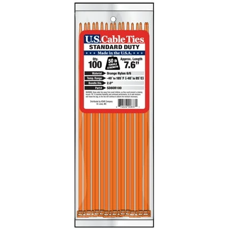 US Cable Ties SD8OR100 8 Inch Standard Duty Cable Ties, Orange, 100 Pack
