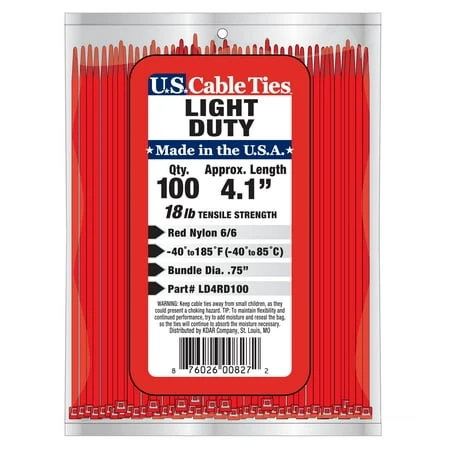 US Cable Ties LD4RD100 4 Inch Light Duty Cable Ties, Purple, 100 Pack