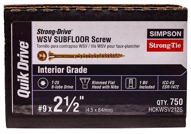 Subfloor Screw No. 9 X 2-1/2 Inch - Strong-drive Wsv