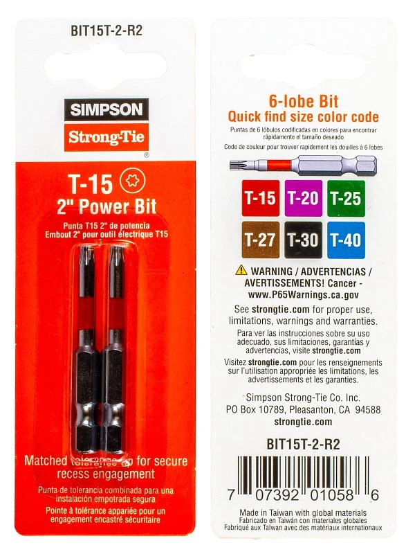 Simpson Strong-tie T15 6l 2 Inch Power Bit Driver - Industrial Grade Hex Driver