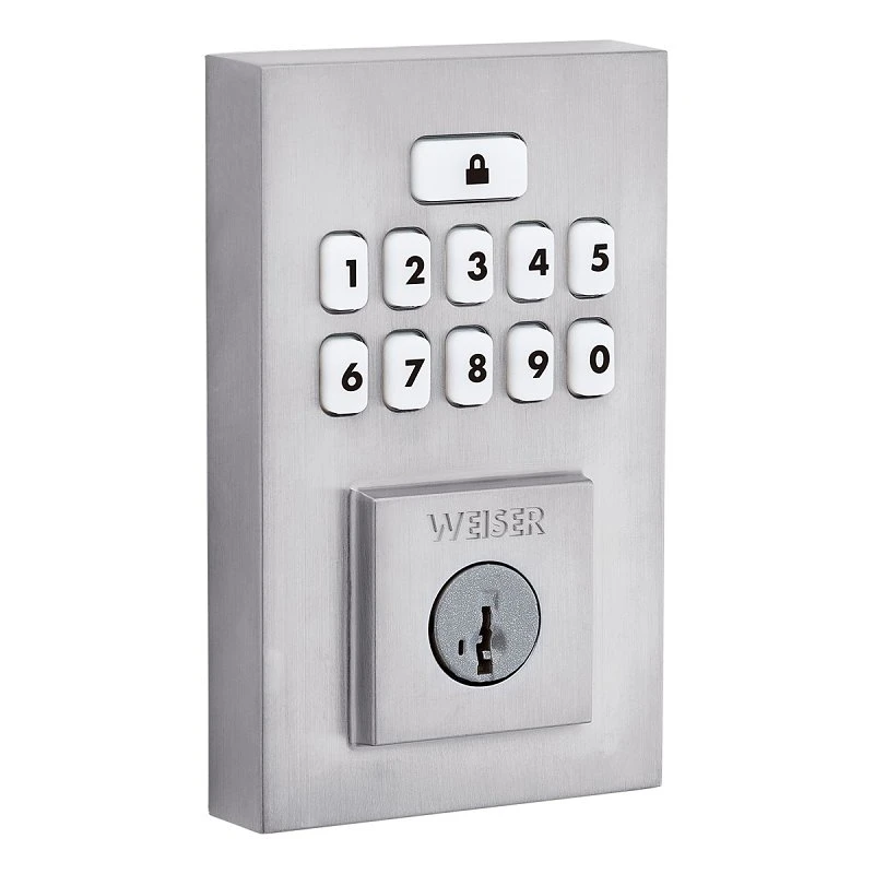 Smartcode Keypad Electronic Deadbolt With Satin Chrome Finish And Smartkey Technology