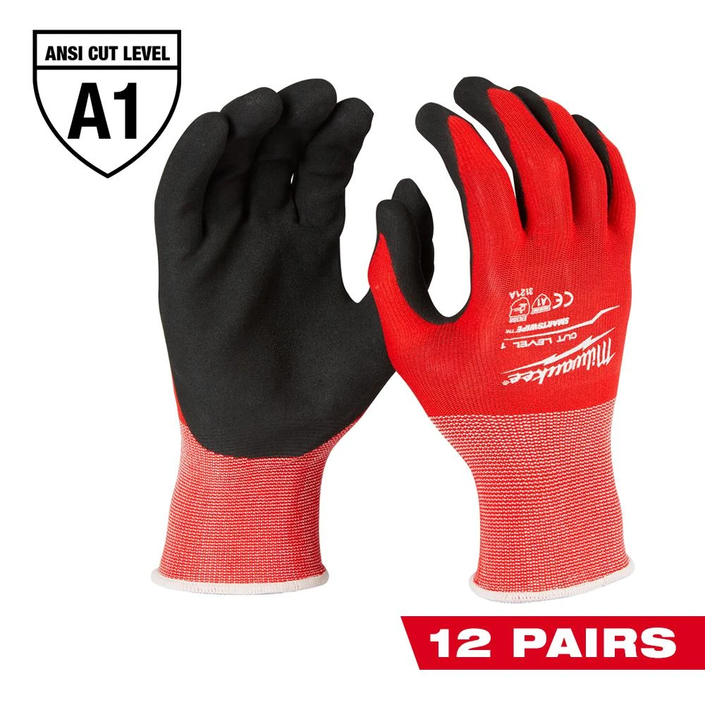 Milwaukee Medium Red Nitrile Level 1 Cut Resistant Dipped Work Gloves (12-Pack)