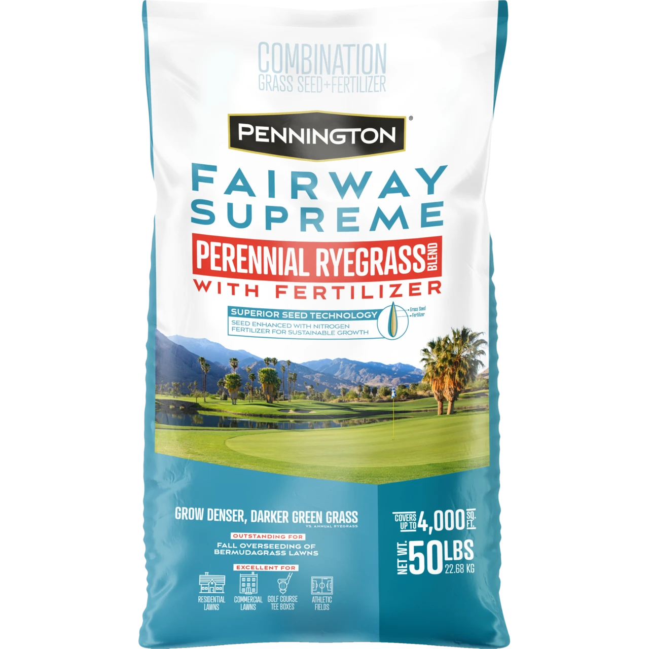 Fairway Supreme Series 100534853 Grass Seed With Fertilizer, 50 Lb Bag
