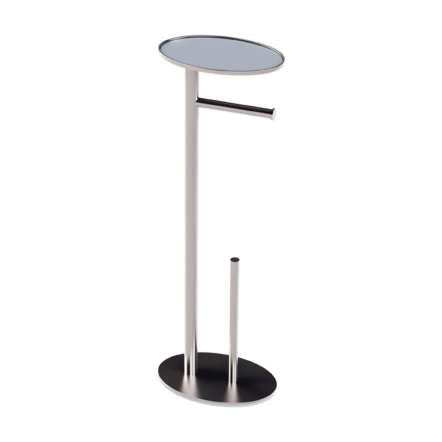 Chrome Silver Freestanding Toilet Paper Holder With Storage Tray