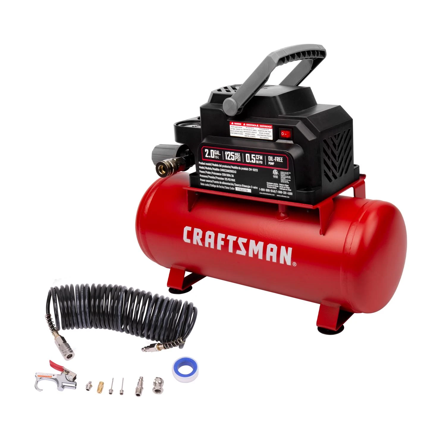 2 Gallon Horizontal Portable Air Compressor 125 Psi 0.33 Horsepower