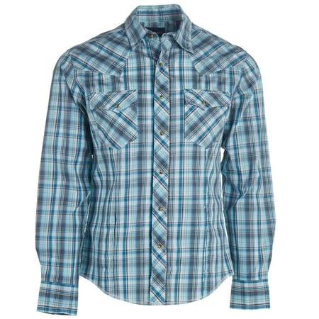Teal Plaid Two Pocket Snap Shirt For Men - Model 112324667
