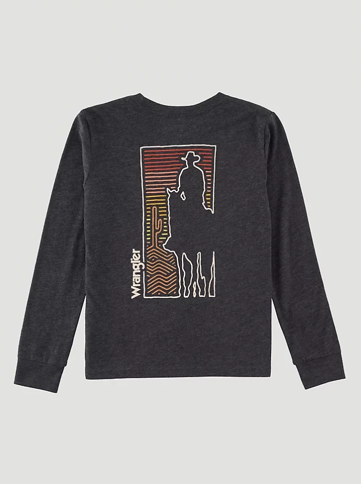 Boy's Long Sleeve Carved Cowboy Graphic T-shirt, Caviar Heather, Size Xl