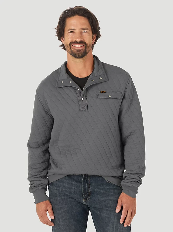 Men's Quarter Snaps Quilted Pullover Jacket Heather Grey Medium