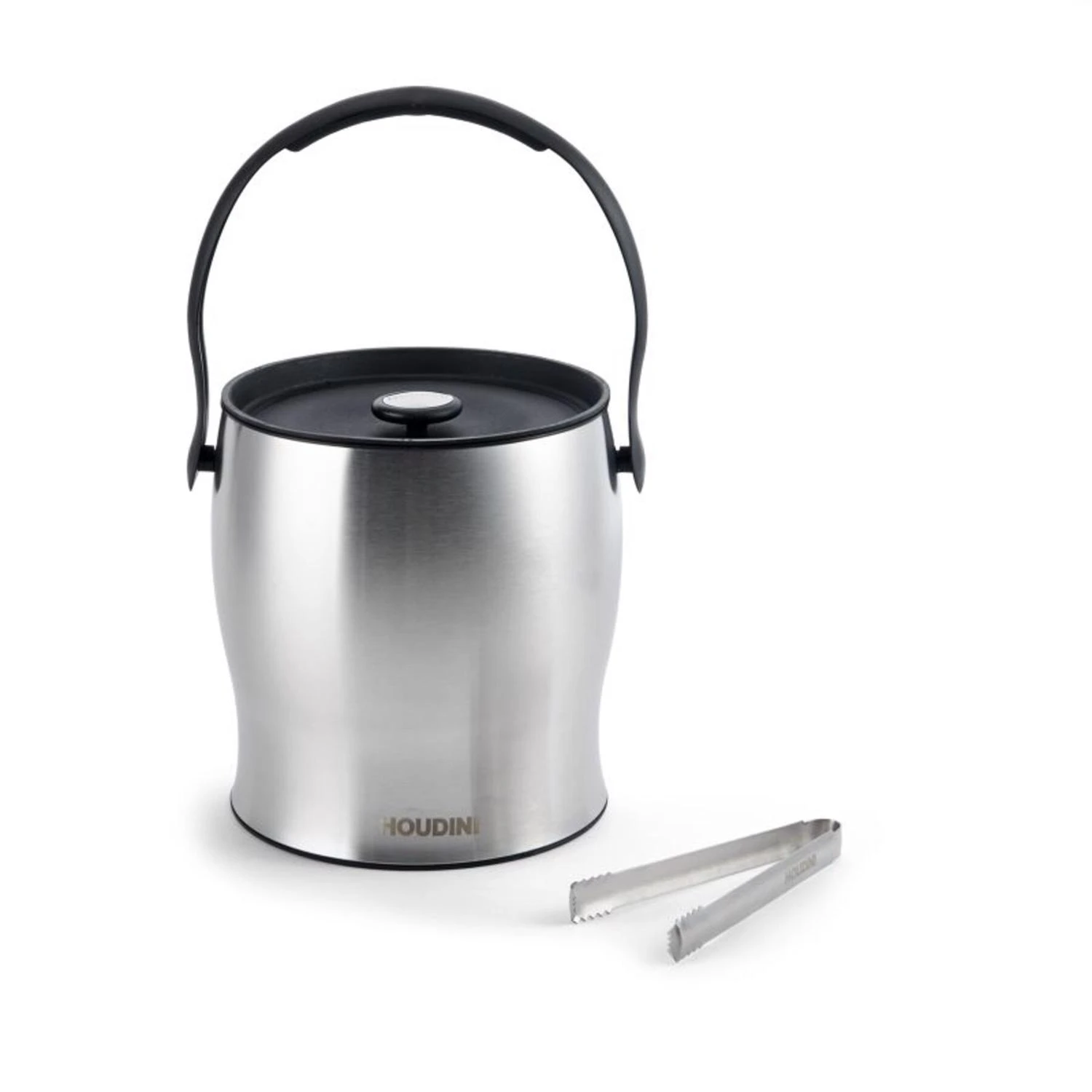 4 Quart Black/silver Stainless Steel Ice Bucket With Tongs - Durable Barware Accessory