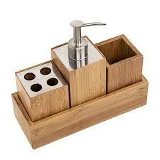 4 Piece Bathroom Countertop Storage Set In Bamboo - Stylish And Functional