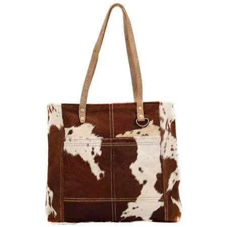 CARAMEL FRONT POCKET HAIRON TOTE