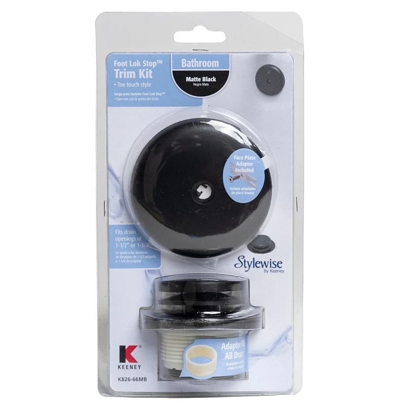 Foot Lock Trim Kit For Bathtubs, Matte Black, 1-1/2 In Diameter