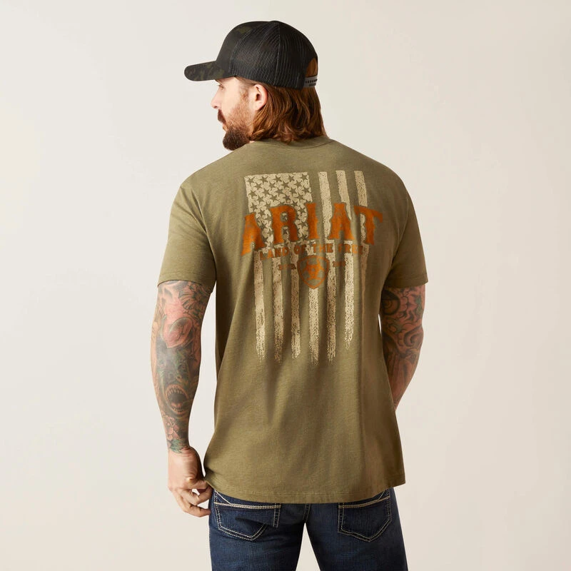 Men's Western Vertical Flag T-shirt, Military Heather, Medium Size