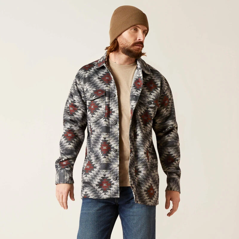 Men's Caldwell Printed Shirt Jacket, Charcoal Grey, Size Xl