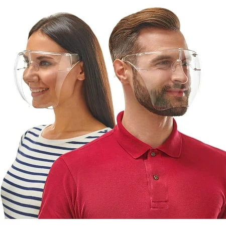 Pack of 1 Clear Plastic Face Shield - Full Face Cover Transparent Glasses - Breathable Comfortable (Mouth Eye Nose) Personal Protection Visor - Anti Fog Reusable See Through Goggles for Women and Men